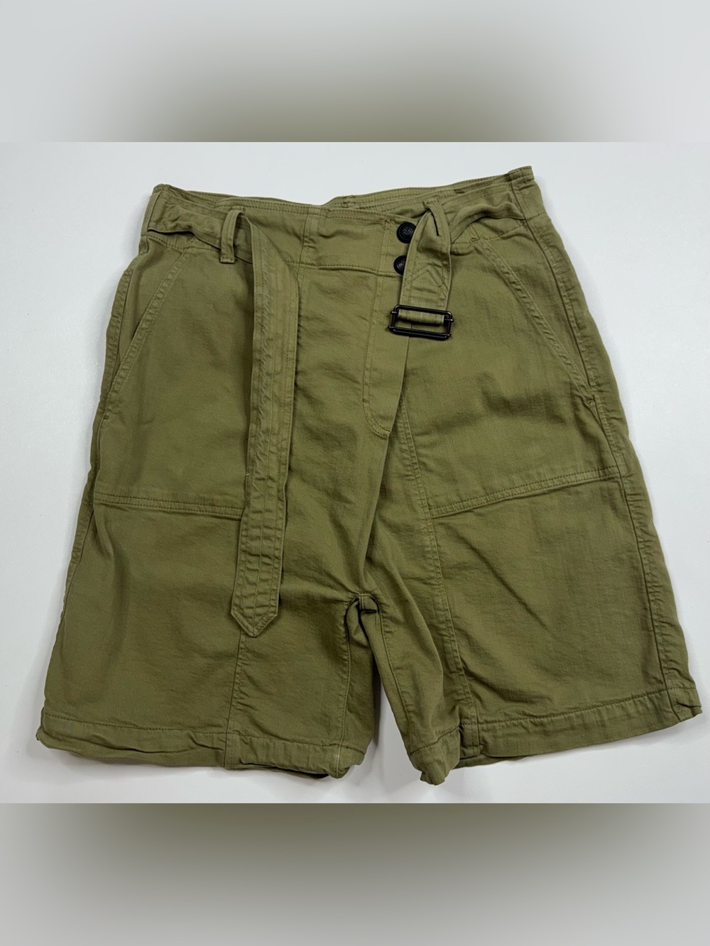 Zara High-Waist Belted Asymmetric Snap Utility Bermuda Shorts Womens Medium - Picture 9 of 9